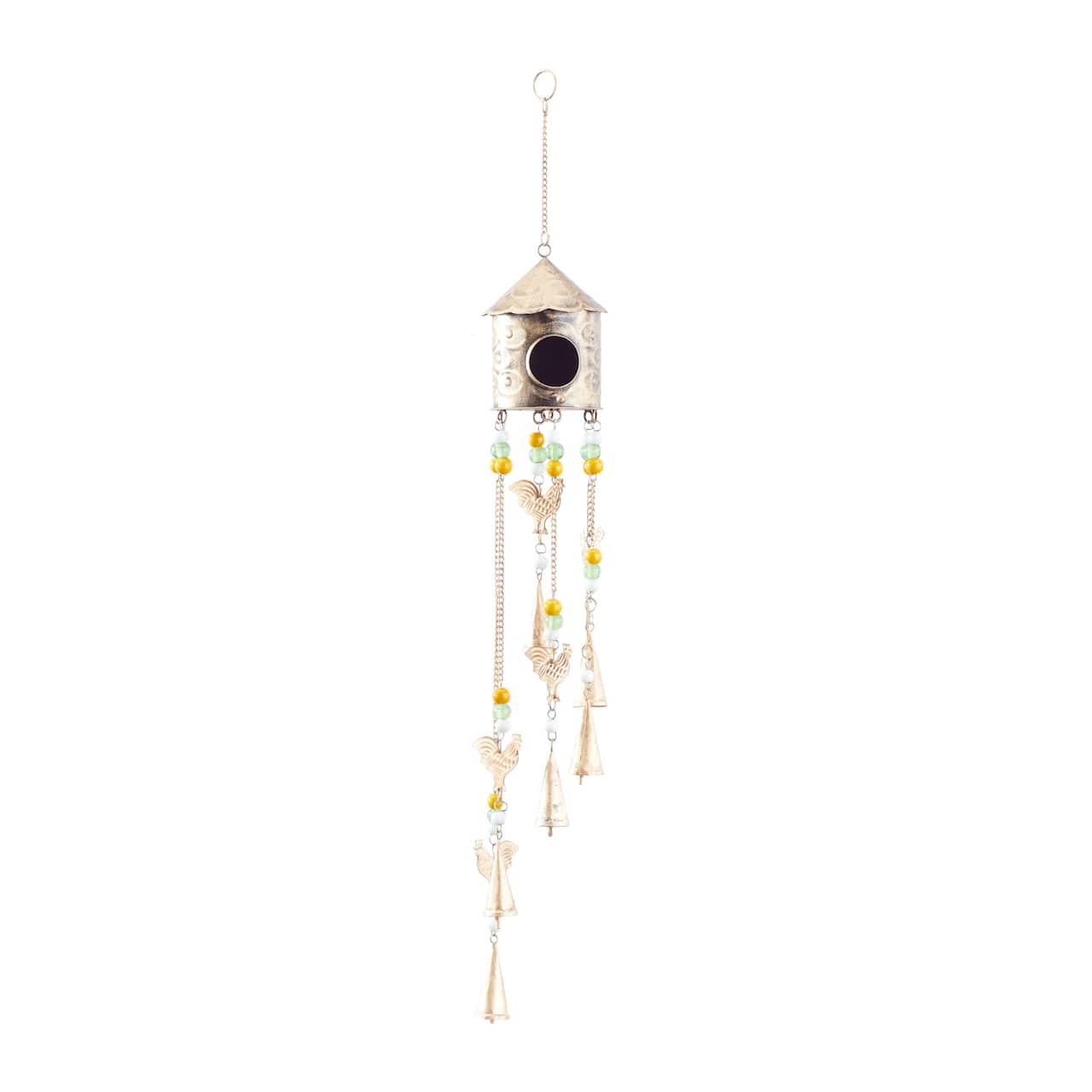 35" Gold Colored Metal Rustic Birdhouse Windchime